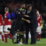 Chelsea manager Antonio Conte and Diego Costa celebrate after the game