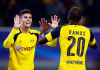 Understudy Ramos heads Dortmund into knockout stage Football Soccer - Borussia Dortmund v Sporting Lisbon - Champions League - Group F - Signal Iduna Park, Dortmund, Germany - 02/11/16. Borussia Dortmund's Adrian Ramos and Christian Pulisic celebrate a goal against Sporting Lisbon. REUTERS/Wolfgang Rattay