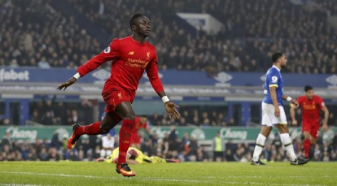 Liverpool's Sadio Mane celebrates scoring their first goal Liverpool's Sadio Mane celebrates scoring their first goal