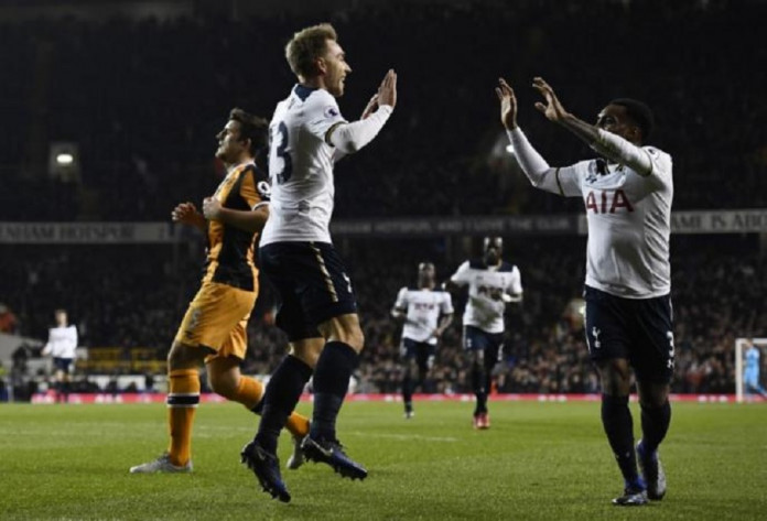 Tottenham's Christian Eriksen celebrates scoring their first goal